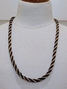 EUC 24.5" 80s Vintage Goldtone Rope Chain and Black Nylon Cord Twist Necklace